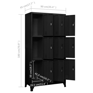 vidaXL Φοριαμός Μαύρος 90x45x180cm Ατσάλινος 1 τεμ.