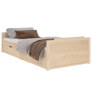 vidaXL Πλαίσιο Κρεβατιού με Συρτάρια 90x200cm Μασίφ Ξύλο Πεύκου 1 τεμ. - Μονό