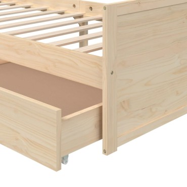 vidaXL Πλαίσιο Κρεβατιού με Συρτάρια 90x200cm Μασίφ Ξύλο Πεύκου 1 τεμ. - Μονό