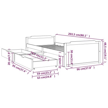 vidaXL Πλαίσιο Κρεβατιού με Συρτάρια 90x200cm Μασίφ Ξύλο Πεύκου 1 τεμ. - Μονό