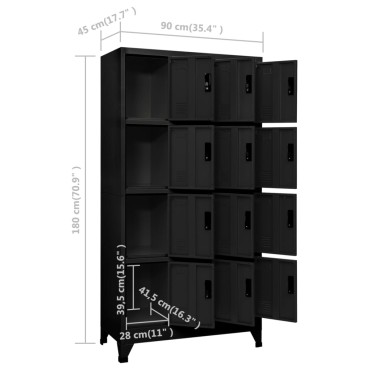 vidaXL Φοριαμός Μαύρος 90x45x180cm Ατσάλινος 1 τεμ.