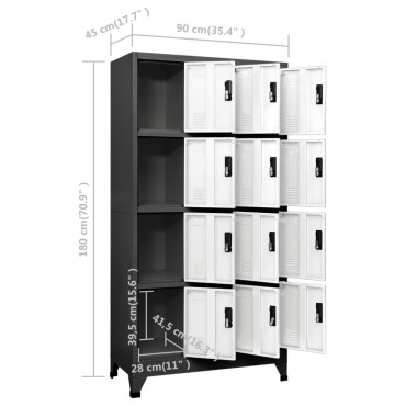 vidaXL Φοριαμός Ανθρακί και Λευκός 90x45x180cm Ατσάλινος 1 τεμ.