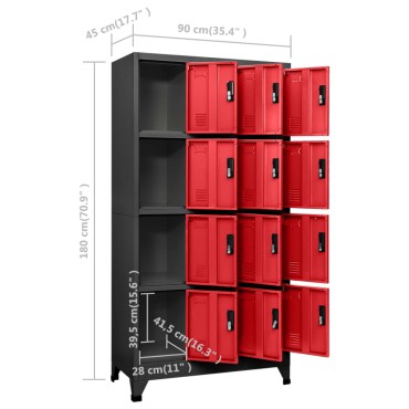 vidaXL Φοριαμός Ανθρακί / Κόκκινο 90x45x180cm Ατσάλινος 1 τεμ.