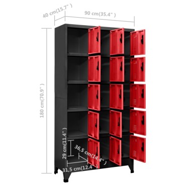 vidaXL Φοριαμός Ανθρακί και Κόκκινο 90x40x180cm Ατσάλινος 1 τεμ.