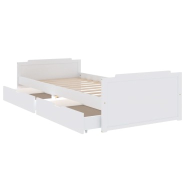 vidaXL Πλαίσιο Κρεβατιού με Συρτάρια Λευκό 90x200εκ. Μασίφ Ξύλο Πεύκου