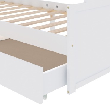 vidaXL Πλαίσιο Κρεβατιού με Συρτάρια Λευκό 90x200εκ. Μασίφ Ξύλο Πεύκου