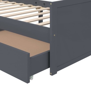 vidaXL Πλαίσιο Κρεβατιού Σκούρο Γκρι 90x200 εκ. από Μασίφ Ξύλο Πεύκου