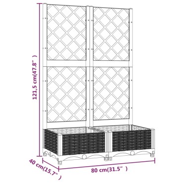 vidaXL Ζαρντινιέρα Κήπου με Καφασωτό Μαύρο 80 x 40 x 121,5 εκ. από PP