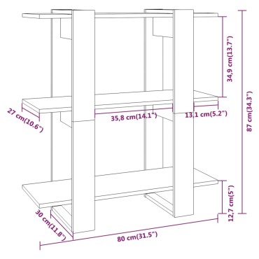 vidaXL Βιβλιοθήκη/Διαχωριστικό Χώρου Γκρι Sonoma 80x30x87cm 1 τεμ.