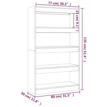 vidaXL Βιβλιοθήκη/Διαχωρ. Χώρου Γκρι Sonoma 80x30x135cm Επεξεργ. Ξύλο 1 τεμ.