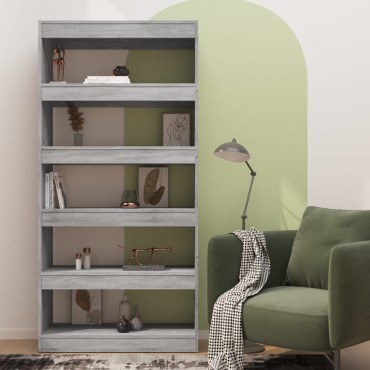 vidaXL Βιβλιοθήκη/Διαχωρ. Χώρου Γκρι Sonoma 80x30x135cm Επεξεργ. Ξύλο 1 τεμ.