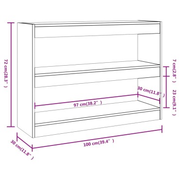 vidaXL Βιβλιοθήκη/Διαχωριστικό Χώρου Γκρι Sonoma 100x30x72cm 1 τεμ.