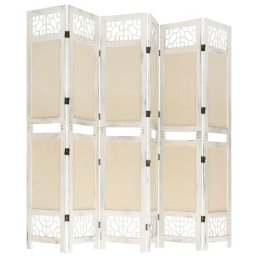 vidaXL Διαχωριστικό Δωματίου με 6 Πάνελ Κρεμ 210x165cm Υφασμάτινο 1 τεμ.