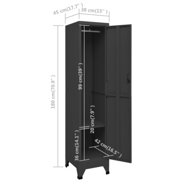 vidaXL Φοριαμός Ανθρακί 38x45x180cm από Ατσάλι 1 τεμ.