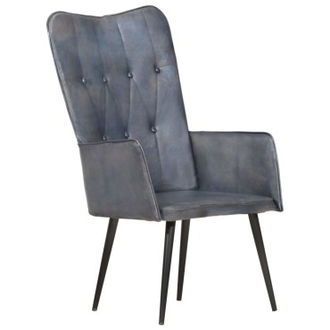 vidaXL Πολυθρόνα Γκρι από Γνήσιο Δέρμα 55x41x97cm 1 τεμ.