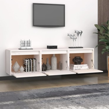 vidaXL Έπιπλα Τηλεόρασης 3 τεμ. Λευκά από Μασίφ Ξύλο Πεύκου 45x30x35cm