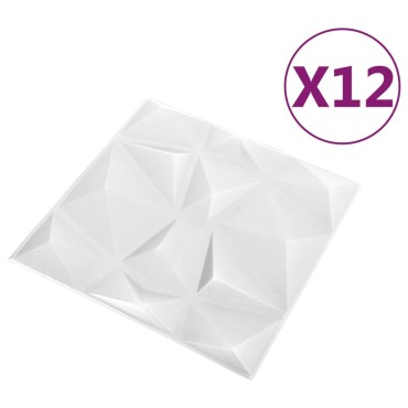 vidaXL Πάνελ Τοίχου 3D 12 τεμ. Λευκό Διαμαντιού 50 x 50 εκ. 3 μ²