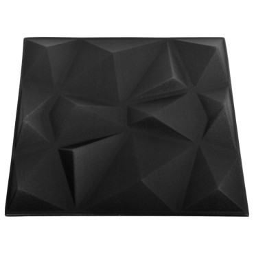 vidaXL Πάνελ Τοίχου 3D 12 τεμ. Μαύρο Διαμαντιού 50 x 50 εκ. 3 μ²