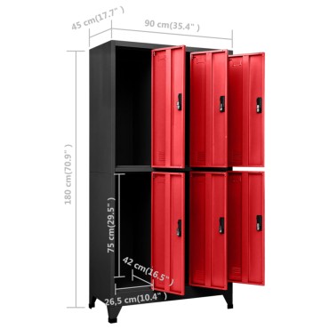 vidaXL Φοριαμός Ανθρακί / Κόκκινο 90x45x180cm Ατσάλινος 1 τεμ.