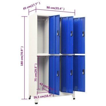 vidaXL Φοριαμός Γκρι και Μπλε 90x45x180cm Ατσάλινος 1 τεμ.