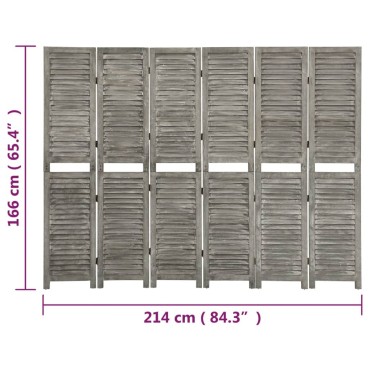 vidaXL Διαχωριστικό Δωματίου με 6 Πάνελ Γκρι 214x166cm Μασίφ Ξύλο 1 τεμ.