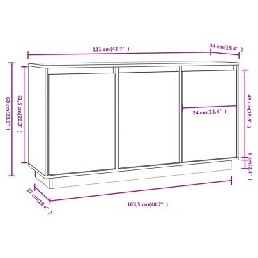 vidaXL Ντουλάπι 111x34x60cm από Μασίφ Ξύλο Πεύκου 1 τεμ.