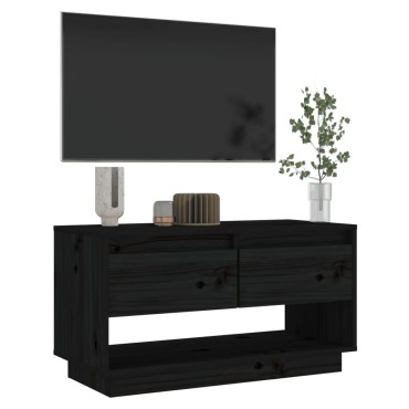 vidaXL Έπιπλο Τηλεόρασης Μαύρο 74x34x40cm από Μασίφ Ξύλο Πεύκου