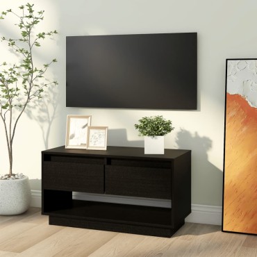 vidaXL Έπιπλο Τηλεόρασης Μαύρο 74x34x40cm από Μασίφ Ξύλο Πεύκου