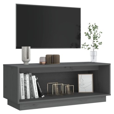 vidaXL Έπιπλο Τηλεόρασης Γκρι 90x35x35cm από Μασίφ Ξύλο Πεύκου