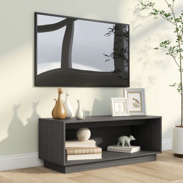vidaXL Έπιπλο Τηλεόρασης Γκρι 90x35x35cm από Μασίφ Ξύλο Πεύκου