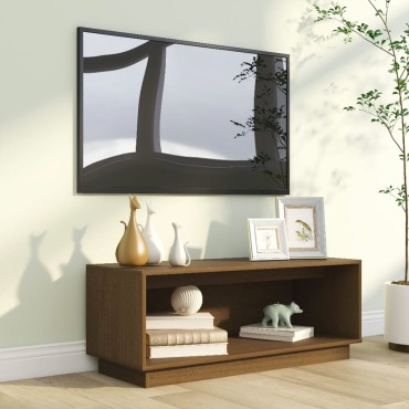 vidaXL Έπιπλο Τηλεόρασης Καφέ Μελί 90x35x35cm από Μασίφ Ξύλο Πεύκου
