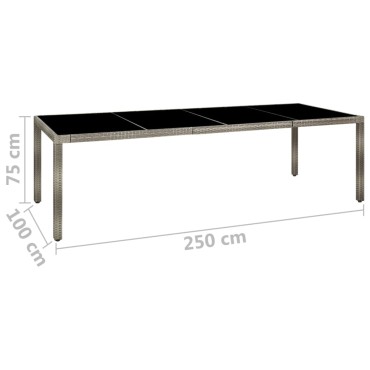 vidaXL Τραπέζι Κήπου Γκρι 250x100x75cm Ψημένο Γυαλί/Συνθετικό Ρατάν 1 τεμ.