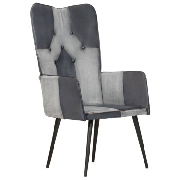 vidaXL Πολυθρόνα Γκρι από Γνήσιο Δέρμα 55x41x97cm 1 τεμ.