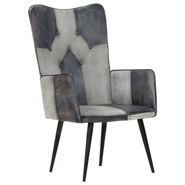 vidaXL Πολυθρόνα Γκρι από Γνήσιο Δέρμα 55x41x97cm 1 τεμ.