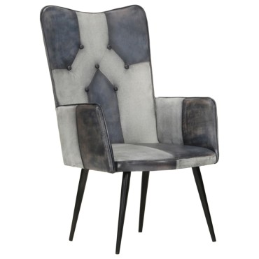 vidaXL Πολυθρόνα Γκρι από Γνήσιο Δέρμα 55x41x97cm 1 τεμ.