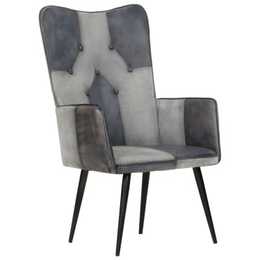 vidaXL Πολυθρόνα Γκρι από Γνήσιο Δέρμα 55x41x97cm 1 τεμ.