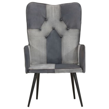 vidaXL Πολυθρόνα Γκρι από Γνήσιο Δέρμα 55x41x97cm 1 τεμ.