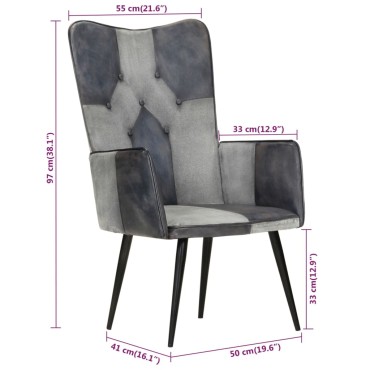 vidaXL Πολυθρόνα Γκρι από Γνήσιο Δέρμα 55x41x97cm 1 τεμ.