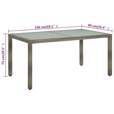 vidaXL Τραπέζι Κήπου Γκρι 150x90x75cm Συνθετικό Ρατάν/Ψημένο Γυαλί 1 τεμ.
