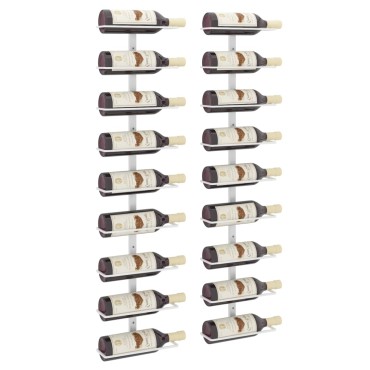 vidaXL Ραφιέρες Κρασιών Τοίχου για 9 Φιάλες 2 τεμ. Λευκές Σιδερένιες 24x9,5x98cm