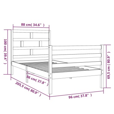vidaXL Πλαίσιο Κρεβατιού Λευκό 90x200cm από Μασίφ Ξύλο Πεύκου 1 τεμ. - Μονό