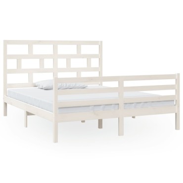 vidaXL Πλαίσιο Κρεβατιού Λευκό 160x200cm από Μασίφ Ξύλο Πεύκου 1 τεμ. - Διπλό