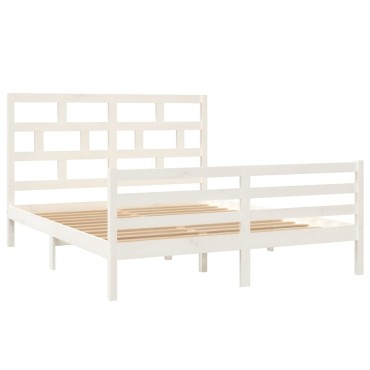 vidaXL Πλαίσιο Κρεβατιού Λευκό 160x200cm από Μασίφ Ξύλο Πεύκου 1 τεμ. - Διπλό