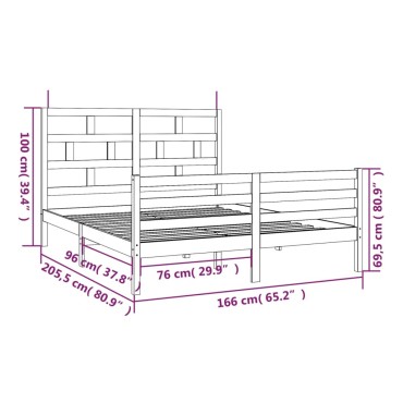 vidaXL Πλαίσιο Κρεβατιού Λευκό 160x200cm από Μασίφ Ξύλο Πεύκου 1 τεμ. - Διπλό