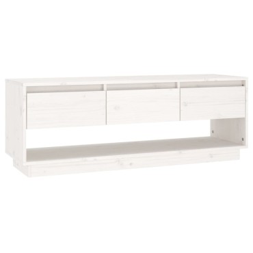 vidaXL Έπιπλο Τηλεόρασης Λευκό 110,5x34x40cm από Μασίφ Ξύλο Πεύκου