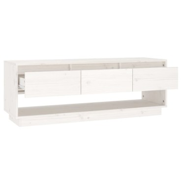vidaXL Έπιπλο Τηλεόρασης Λευκό 110,5x34x40cm από Μασίφ Ξύλο Πεύκου