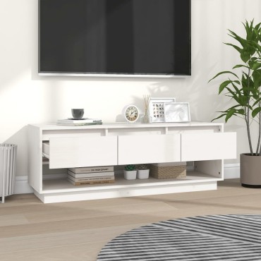 vidaXL Έπιπλο Τηλεόρασης Λευκό 110,5x34x40cm από Μασίφ Ξύλο Πεύκου