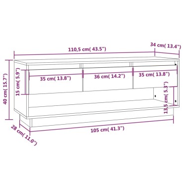 vidaXL Έπιπλο Τηλεόρασης Λευκό 110,5x34x40cm από Μασίφ Ξύλο Πεύκου
