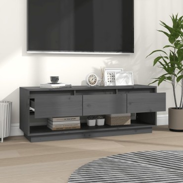 vidaXL Έπιπλο Τηλεόρασης Γκρι 110,5x34x40cm από Μασίφ Ξύλο Πεύκου