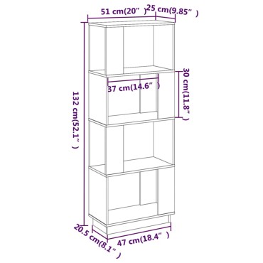 vidaXL Βιβλιοθήκη/Διαχωριστικό Χώρου Γκρι 51x25x132cm Μασίφ Πεύκο 1 τεμ.